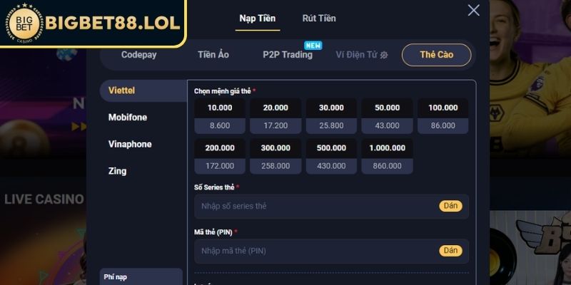 Nạp Tiền BigBet88 - Hướng Dẫn Chi Tiết Cho Người Chơi Mới 2 Hướng dẫn nạp tiền BigBet88 chi tiết từng bước